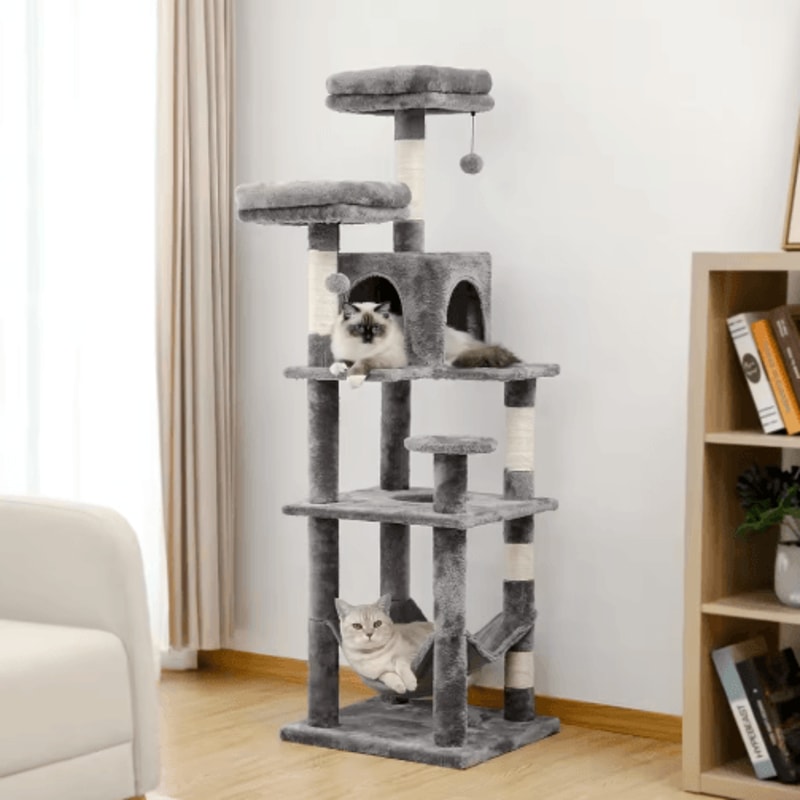 MultiLevel Plush Cat Tree Tower With Hammock Condo Bed 9