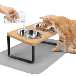 purrease elevated stainless steel cat bowls with 15° tilt & food mat