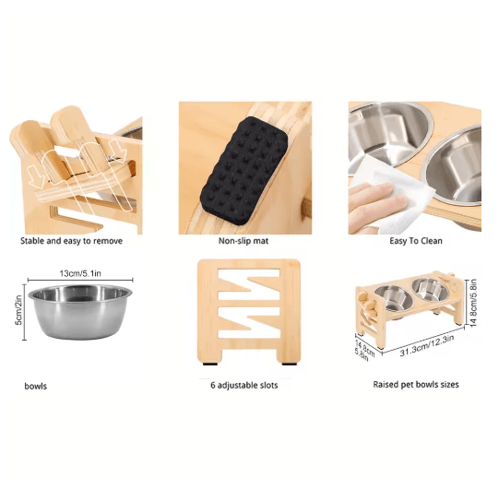 PawRise Adjustable Elevated Pet Bowl Stand With Stainless Steel Dishes 2