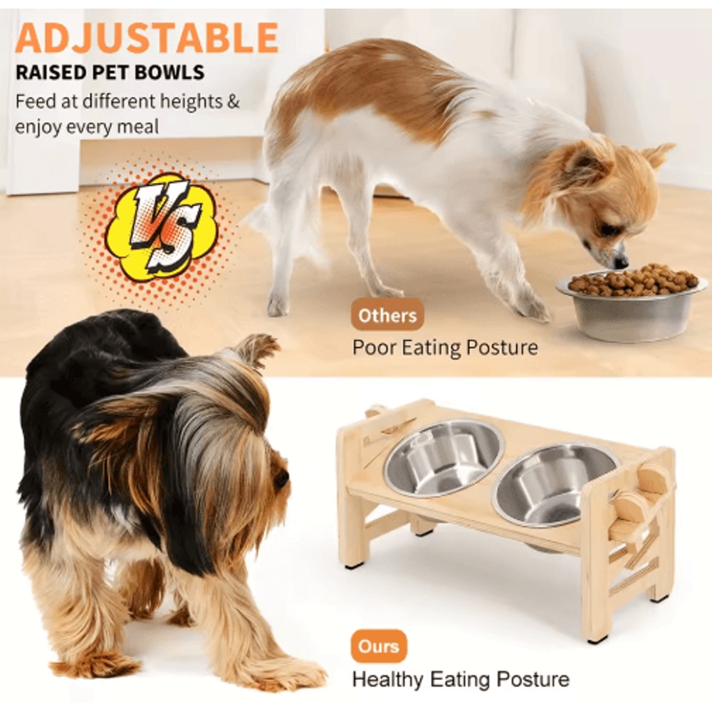 PawRise Adjustable Elevated Pet Bowl Stand With Stainless Steel Dishes 4