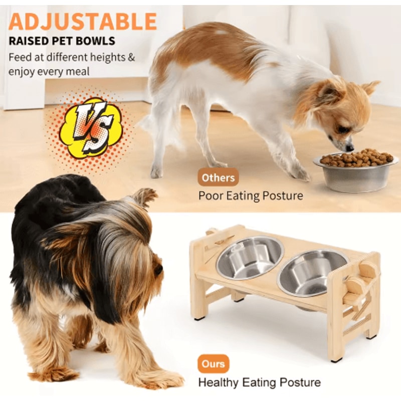 PawRise Adjustable Elevated Pet Bowl Stand With Stainless Steel Dishes 4