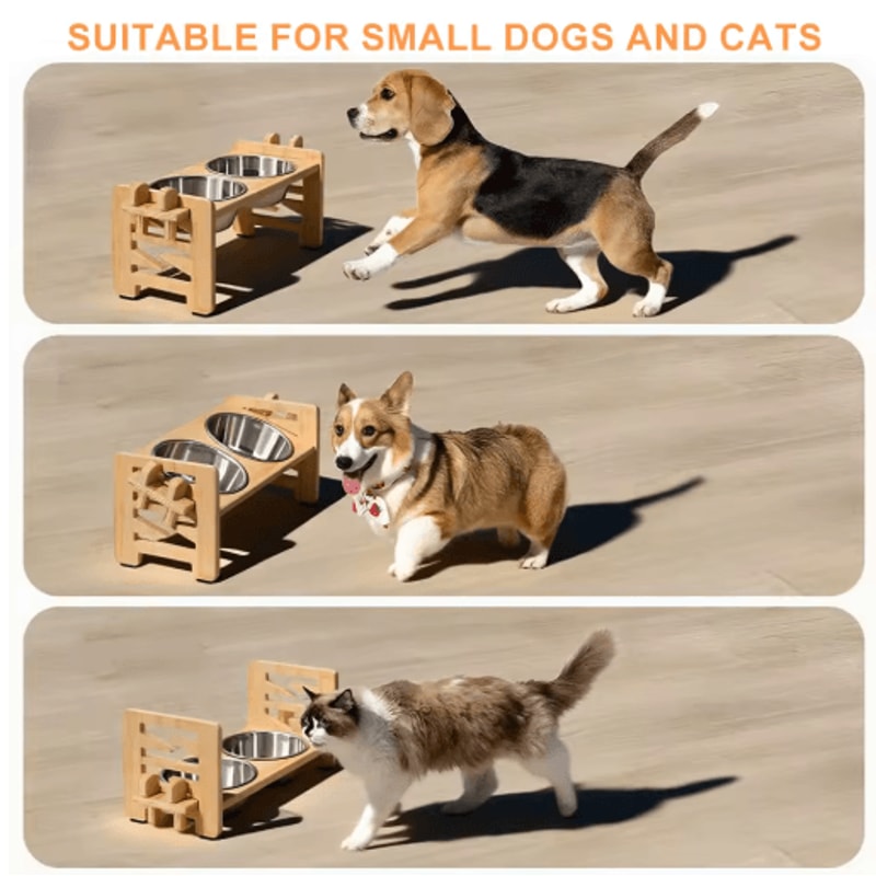 PawRise Adjustable Elevated Pet Bowl Stand With Stainless Steel Dishes 5