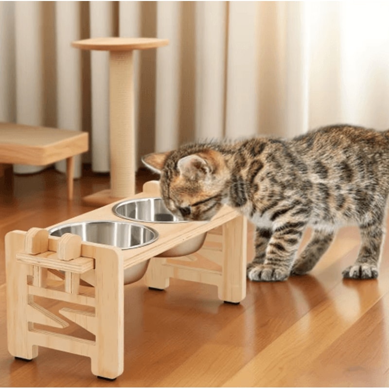 PawRise Adjustable Elevated Pet Bowl Stand With Stainless Steel Dishes 0