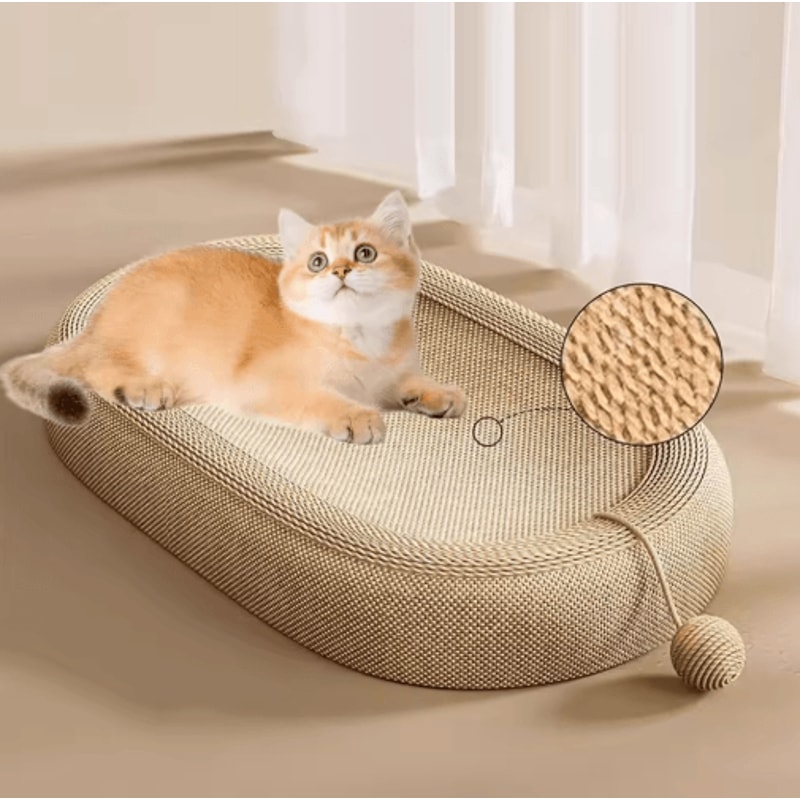 ScratchLoung Sisal Cat Scratcher Sofa With Interactive Ball Toy 0