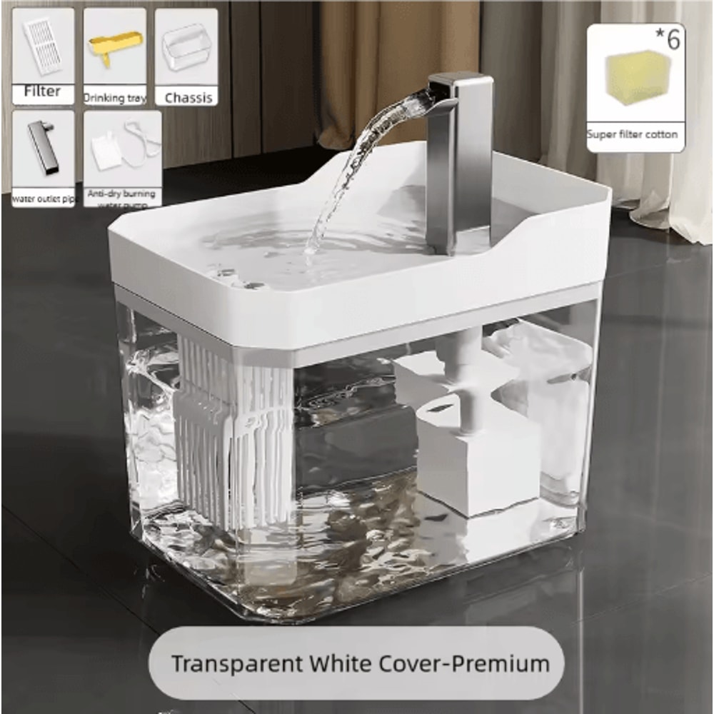 CrystalFlow Automatic Pet Water Fountain Transparent Circulating Water Dispenser 3