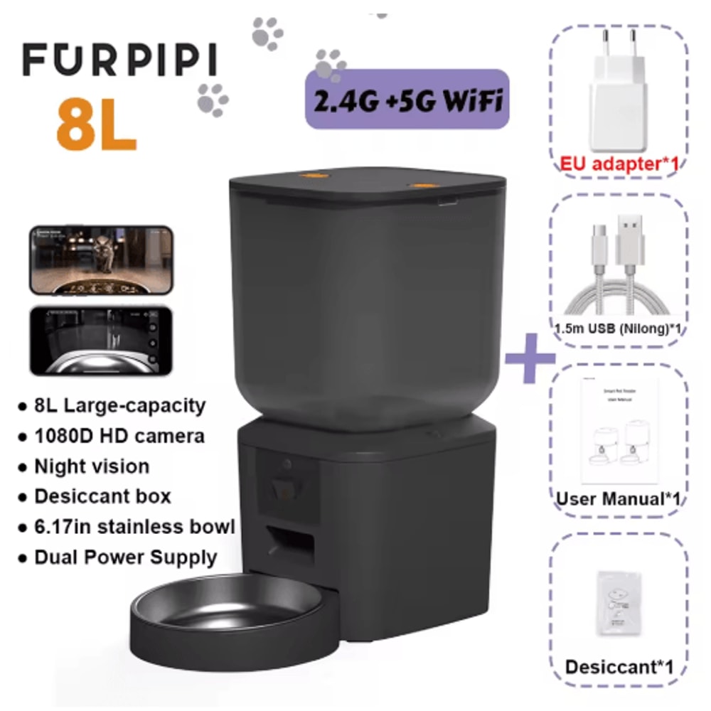 Furpipi Smart Automatic Pet Feeder With 1080P HD Camera App Control 5