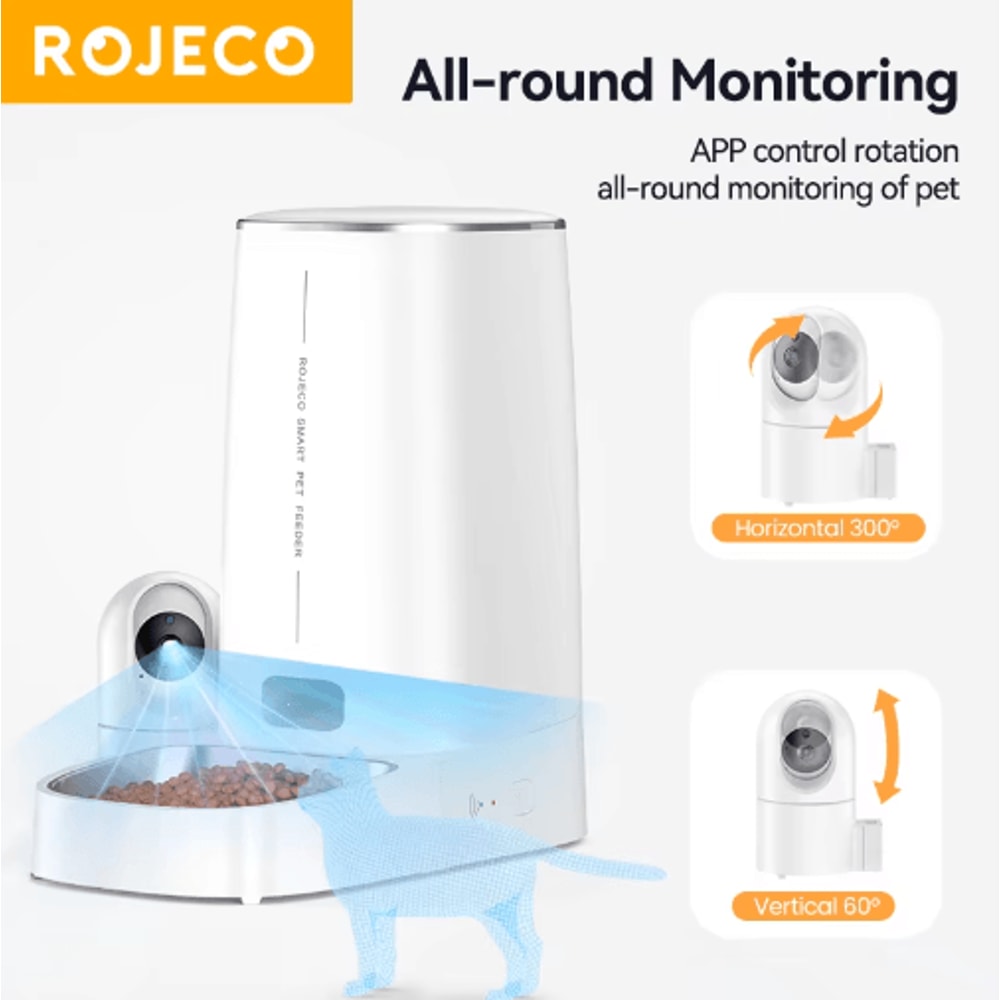 ROJECO Smart Automatic Cat Feeder With 360 Camera WiFi Control 3