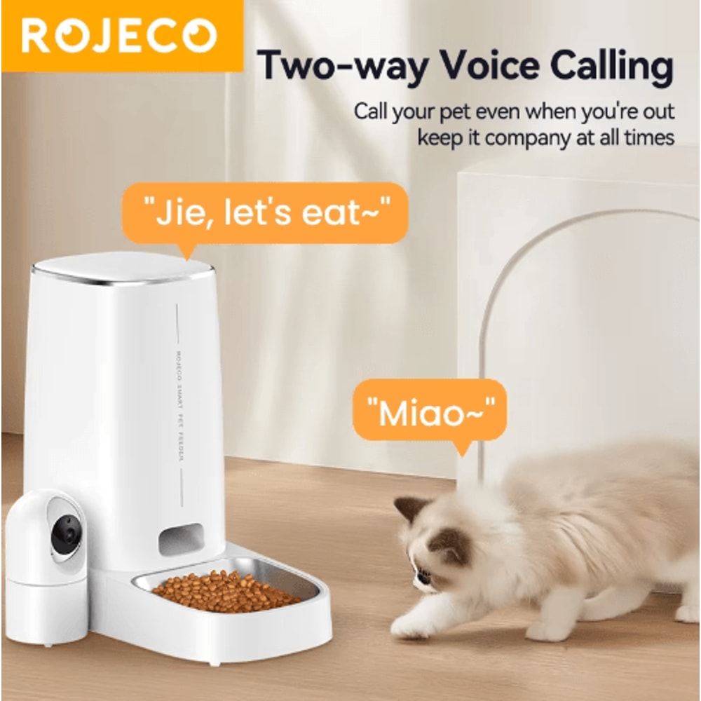 ROJECO Smart Automatic Cat Feeder With 360 Camera WiFi Control 6