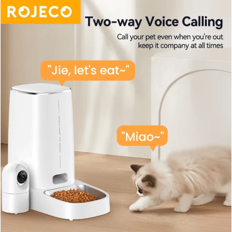 ROJECO Smart Automatic Cat Feeder With 360 Camera WiFi Control 6