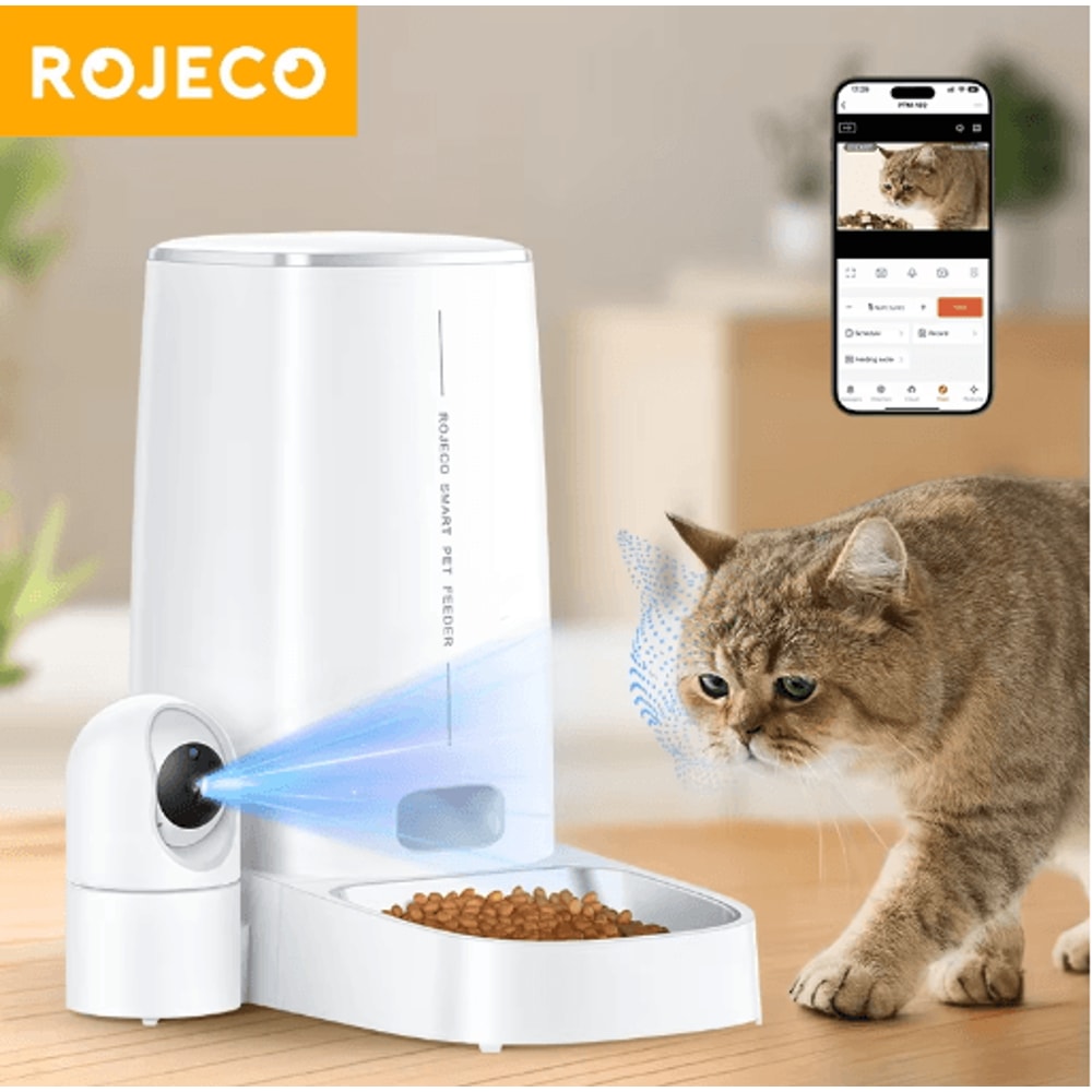 ROJECO Smart Automatic Cat Feeder With 360 Camera WiFi Control 0