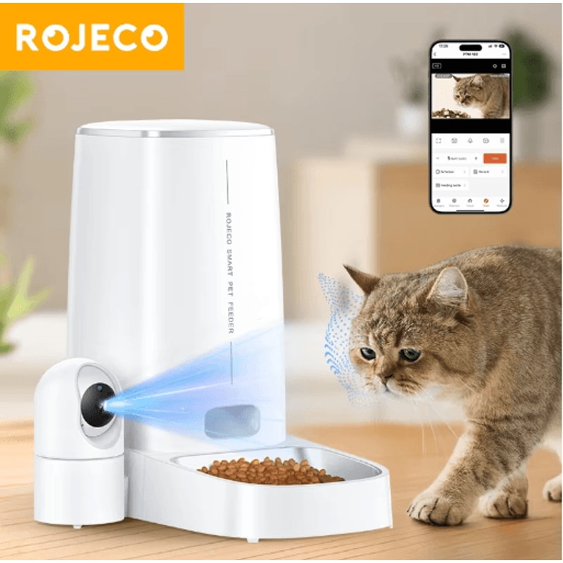 ROJECO Smart Automatic Cat Feeder With 360 Camera WiFi Control 0