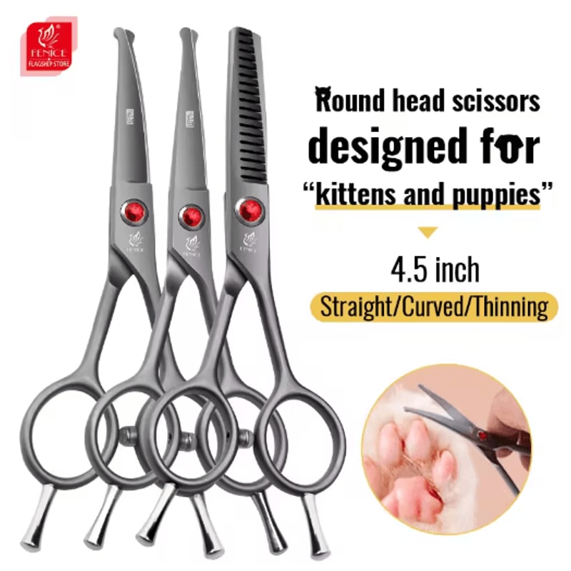 Fenice Professional Round Tip Pet Grooming Scissors Safe Trimming Tool For Eyes Face Paws 0
