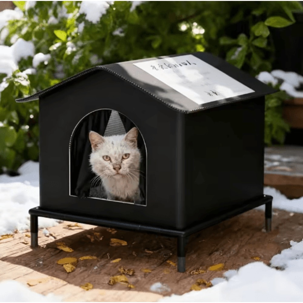 Weather Shield Outdoor Cat House With Stand Insulated Oxford Cloth Pet Shelter 1