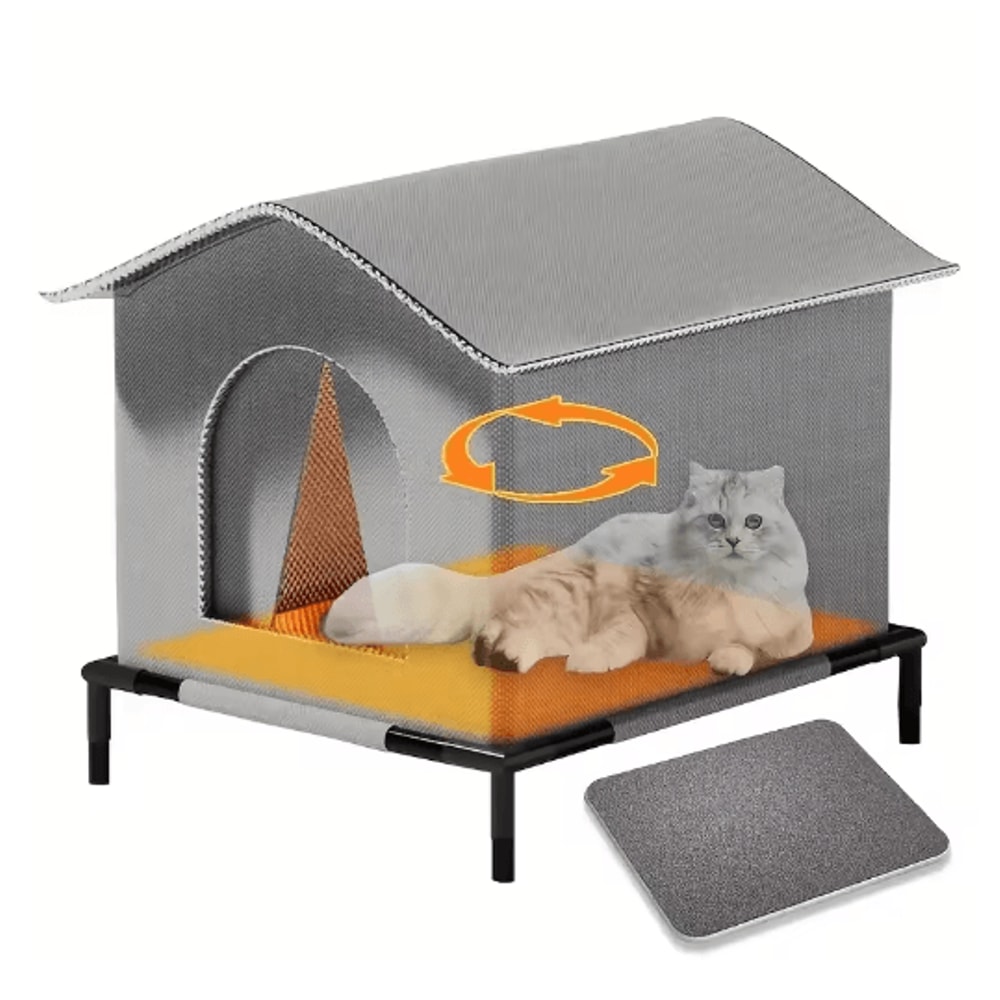 Weather Shield Outdoor Cat House With Stand Insulated Oxford Cloth Pet Shelter 10