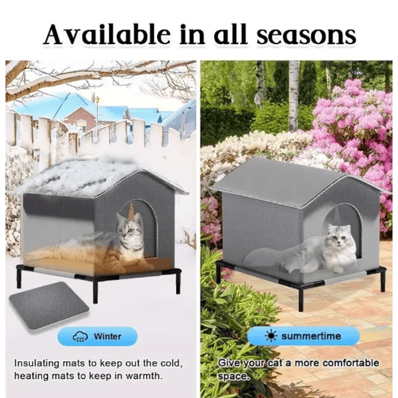 Weather Shield Outdoor Cat House With Stand Insulated Oxford Cloth Pet Shelter 9