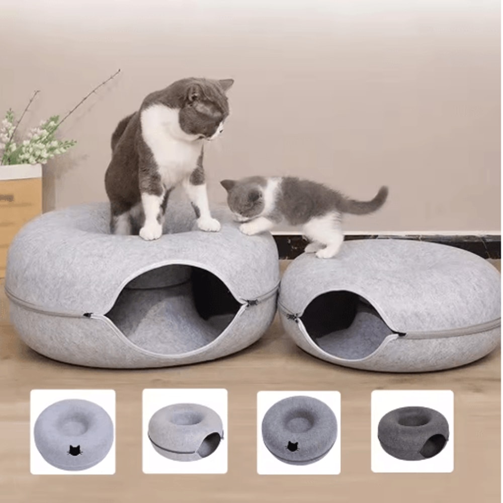 CozyTunnel Donut Cat Tunnel Bed Interactive Felt Hideaway For Indoor Cats 0