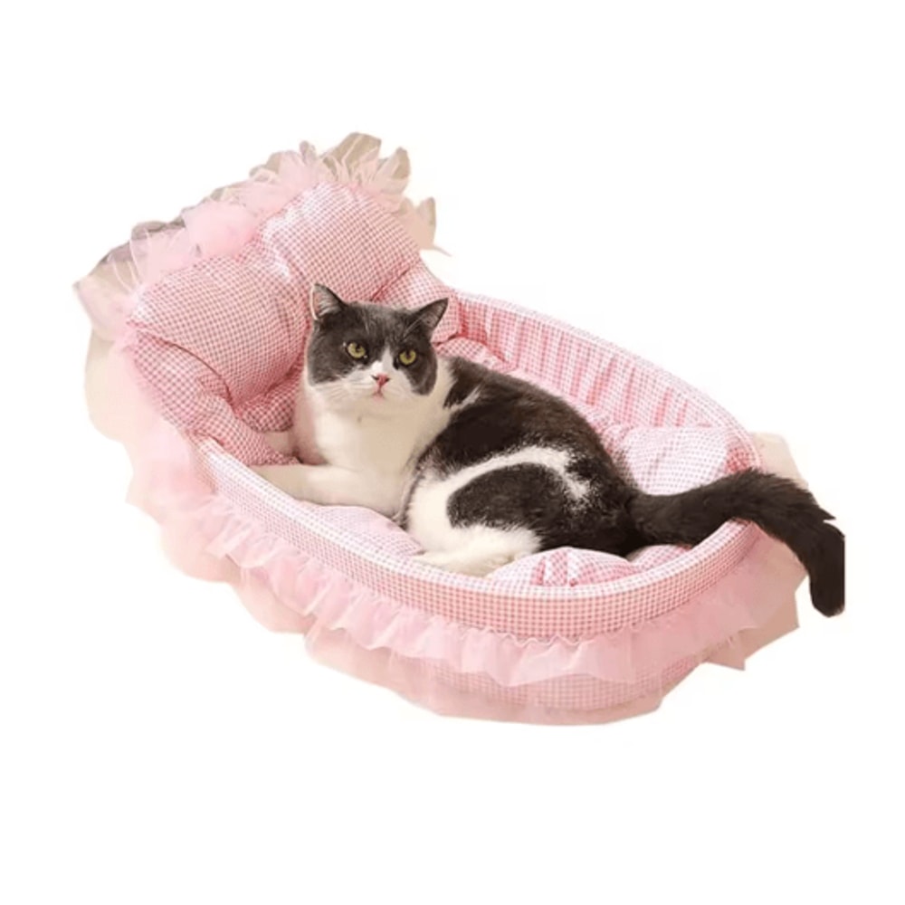 RoyalSnuggle LaceTrimmed Princess Pet Sofa Bed Plush Oval Bed For Cats Small Dogs 1