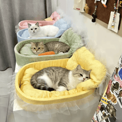 royalsnuggle lace-trimmed princess pet sofa bed – plush oval bed for cats & small dogs