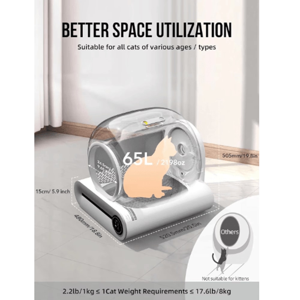 Tonepie 65L Smart SelfCleaning Cat Litter Box Fully Enclosed Automatic Pet Toilet 6