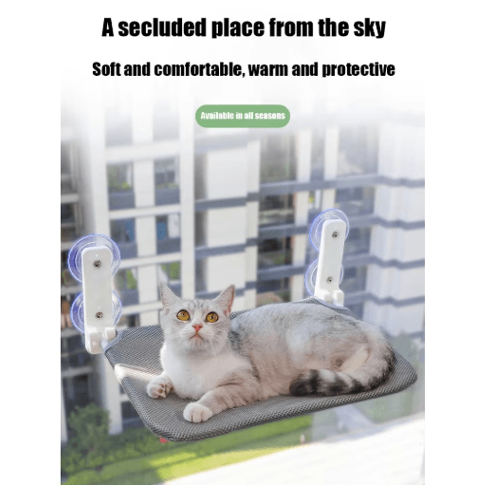 Foldable Cat Window Hammock Bed Plush Mesh WallMounted Jumping Platform With Strong Suction Cups 3
