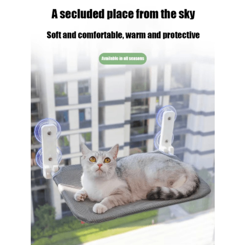 Foldable Cat Window Hammock Bed Plush Mesh WallMounted Jumping Platform With Strong Suction Cups 3