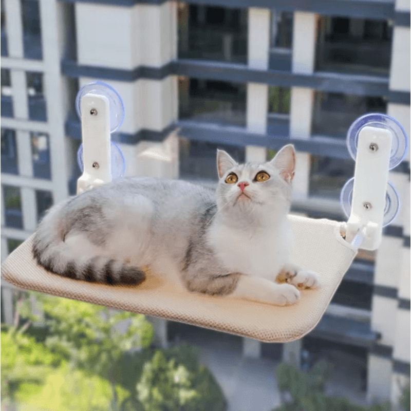 Foldable Cat Window Hammock Bed Plush Mesh WallMounted Jumping Platform With Strong Suction Cups 0