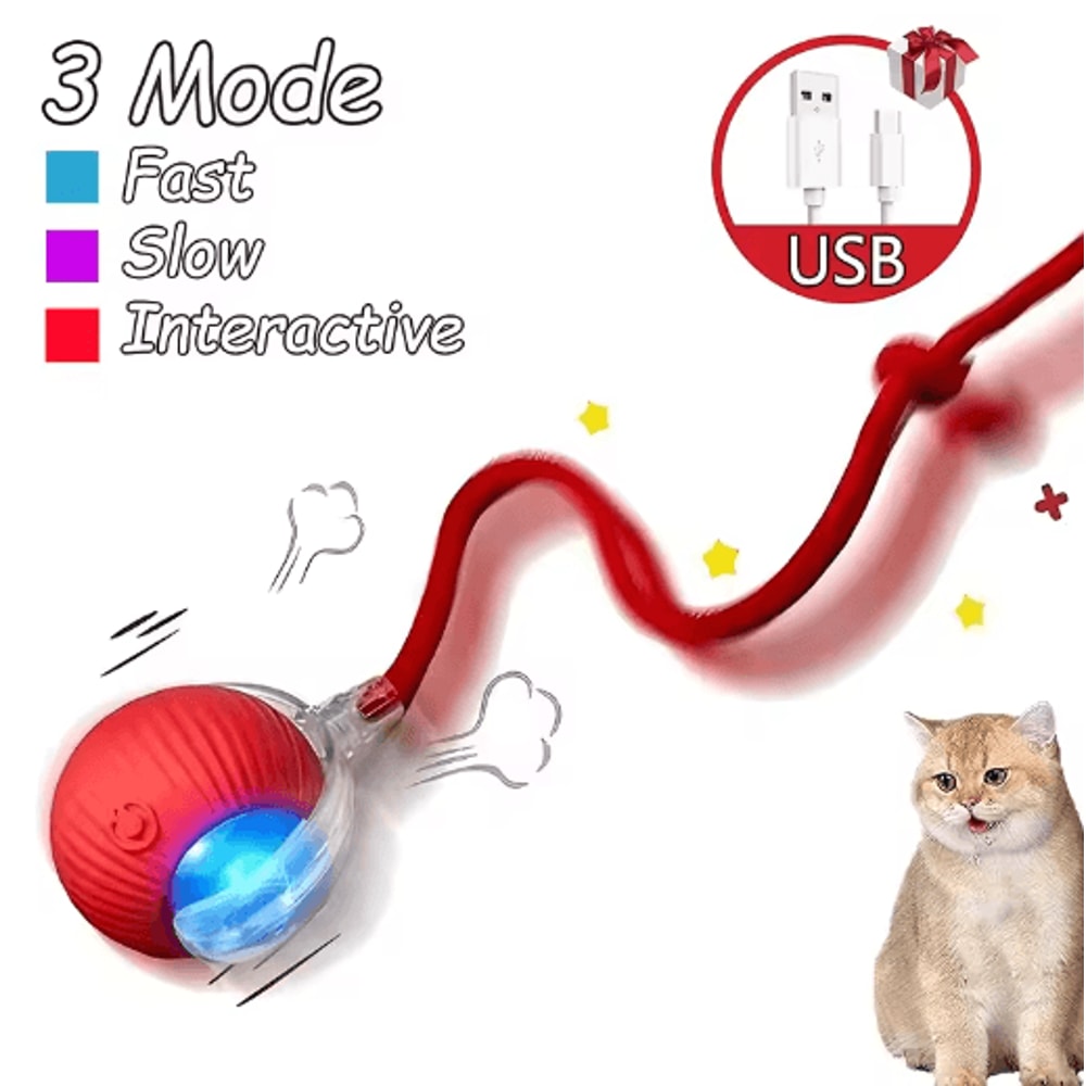 Smart Rolling Cat Toy Ball With Faux Tail Rechargeable Interactive Pet Training Toy 1