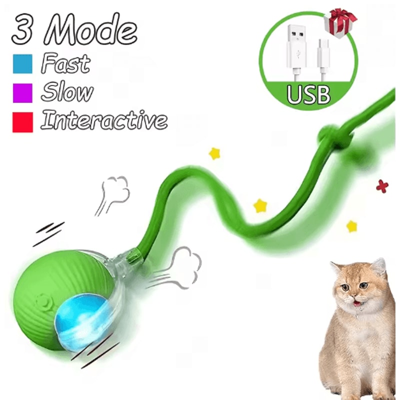 Smart Rolling Cat Toy Ball With Faux Tail Rechargeable Interactive Pet Training Toy 3