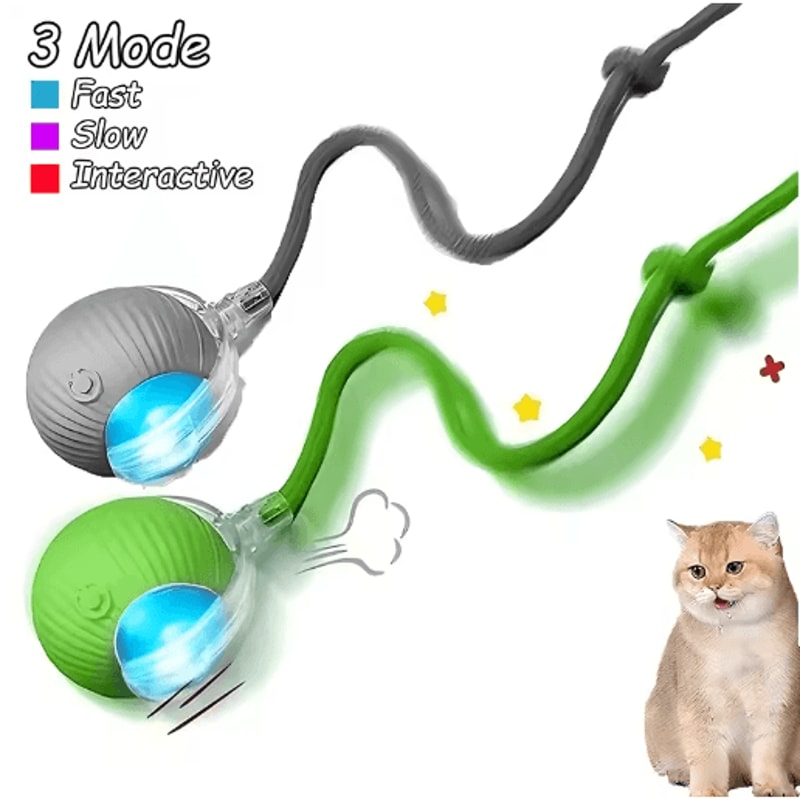 Smart Rolling Cat Toy Ball With Faux Tail Rechargeable Interactive Pet Training Toy 4