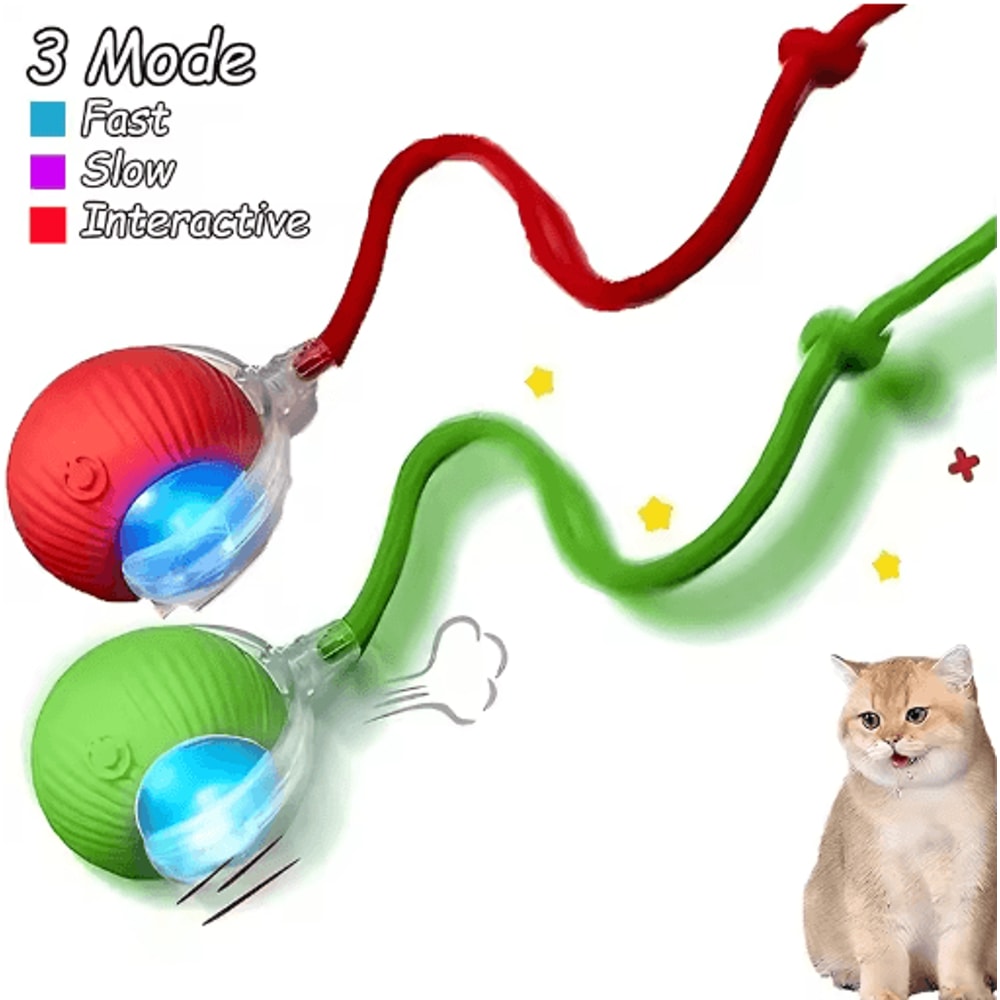 Smart Rolling Cat Toy Ball With Faux Tail Rechargeable Interactive Pet Training Toy 5
