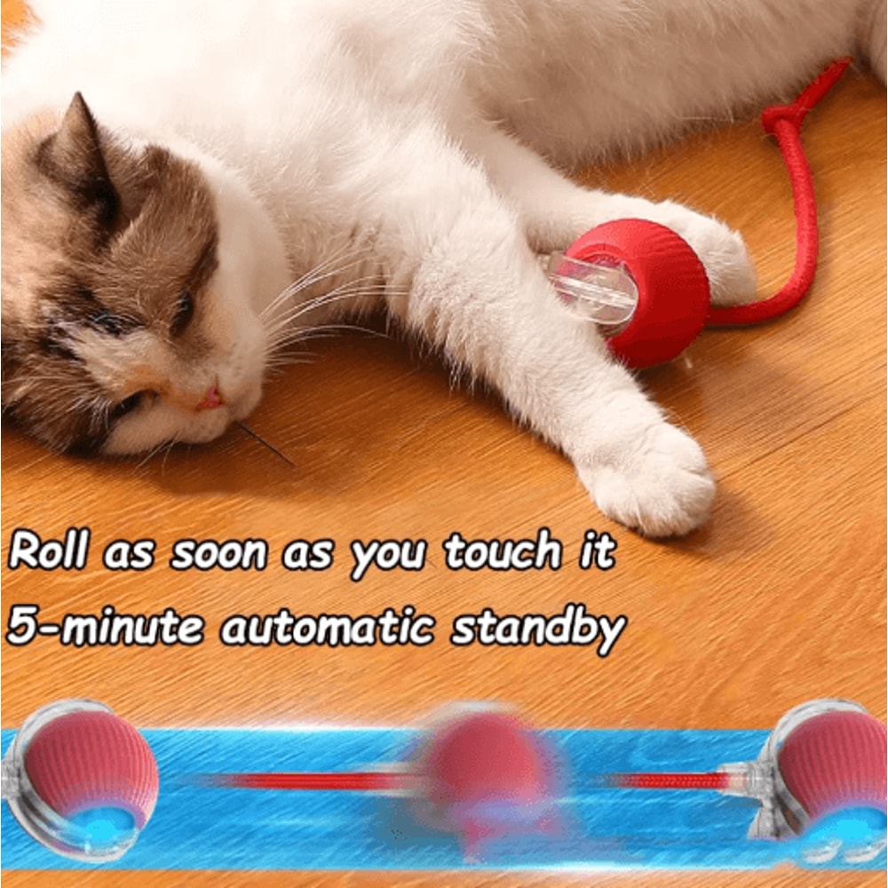 Smart Rolling Cat Toy Ball With Faux Tail Rechargeable Interactive Pet Training Toy 12