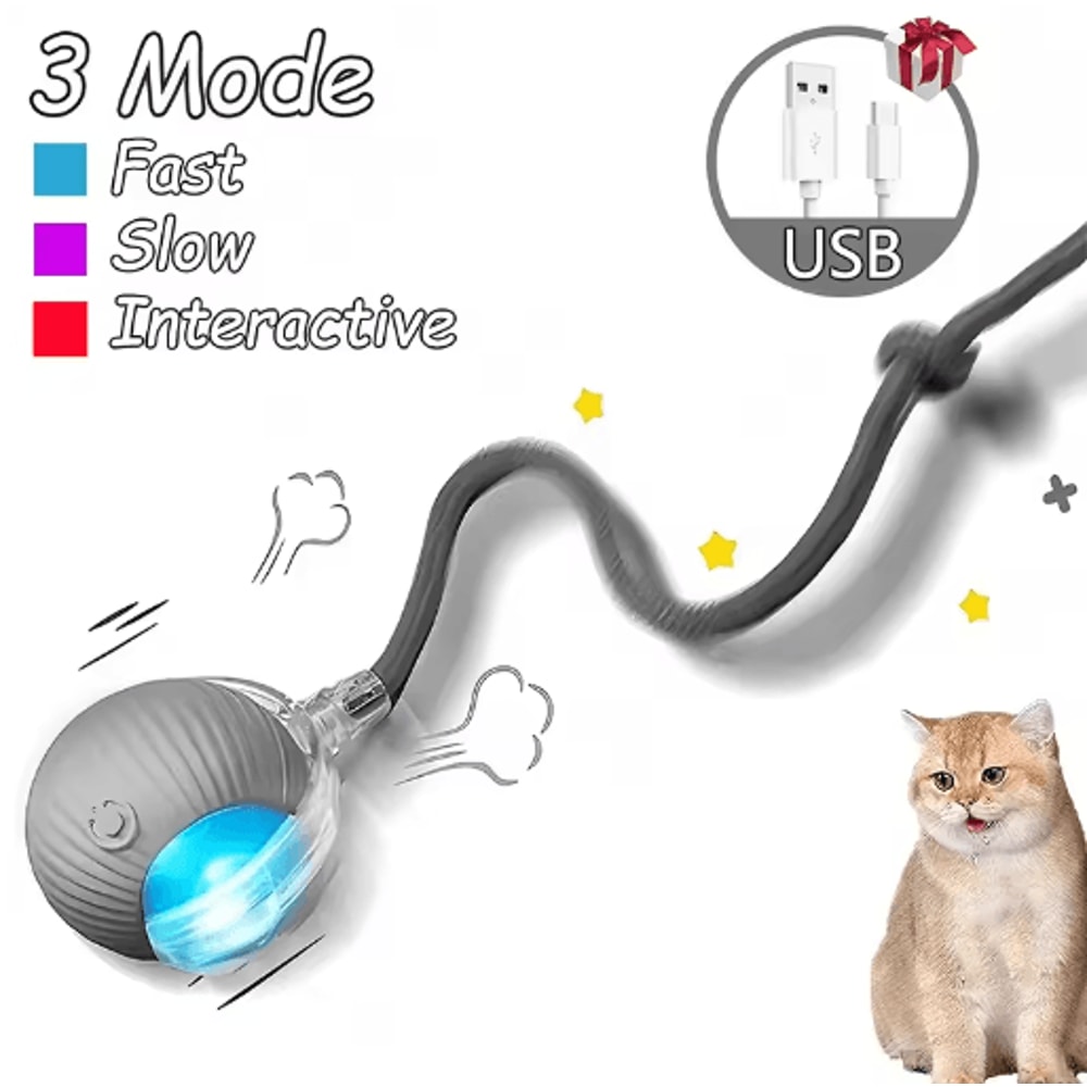Smart Rolling Cat Toy Ball With Faux Tail Rechargeable Interactive Pet Training Toy 6