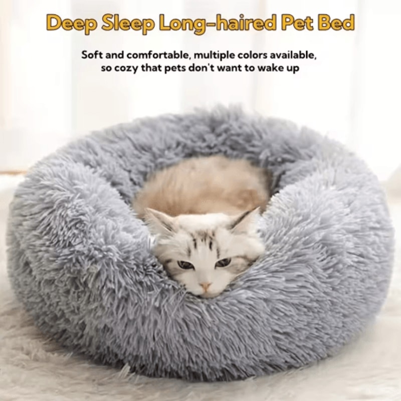 Soft Plush Donut Cat Bed Washable Faux Fur Pet Sleeping Mat For Cats Small Dogs 7