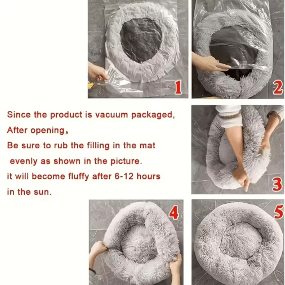 Soft Plush Donut Cat Bed Washable Faux Fur Pet Sleeping Mat For Cats Small Dogs 8