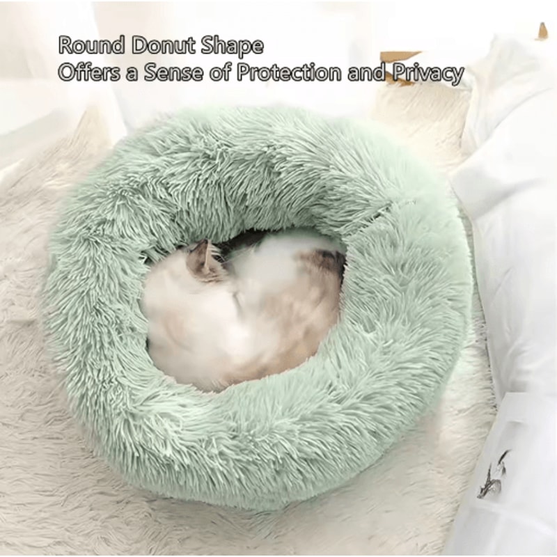 Soft Plush Donut Cat Bed Washable Faux Fur Pet Sleeping Mat For Cats Small Dogs 9