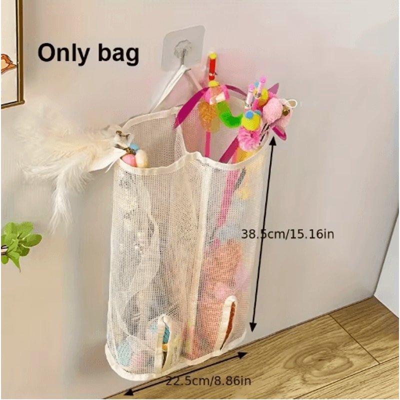 Wall Hanging Mesh Storage Bag For Cat Toys Pet Accessory Organizer Basket 3