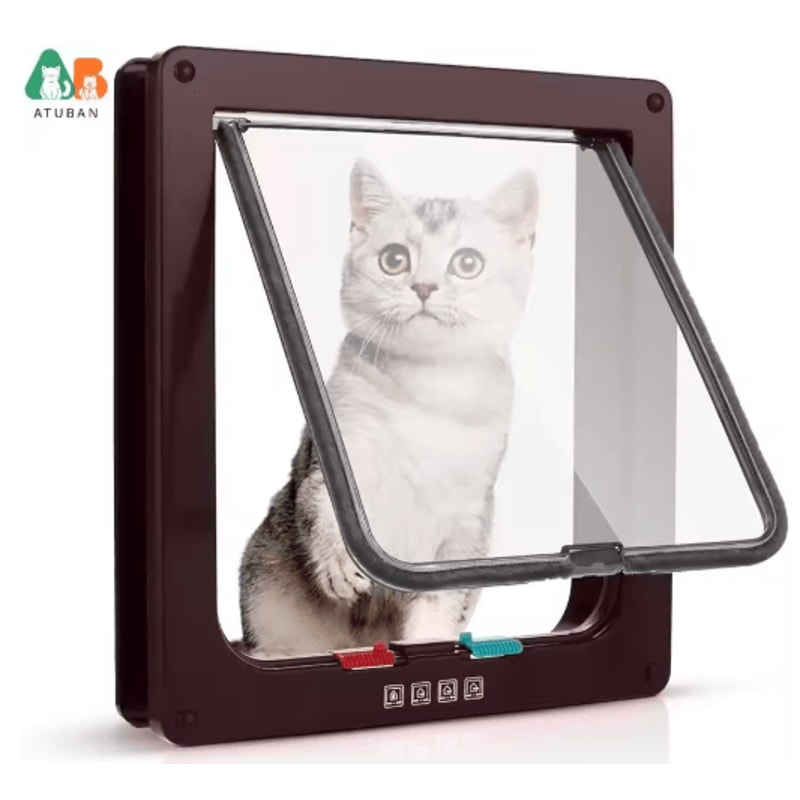 ATUBAN 4Way Locking Cat Door Flap Weatherproof Pet Door For Interior Exterior Doors 1