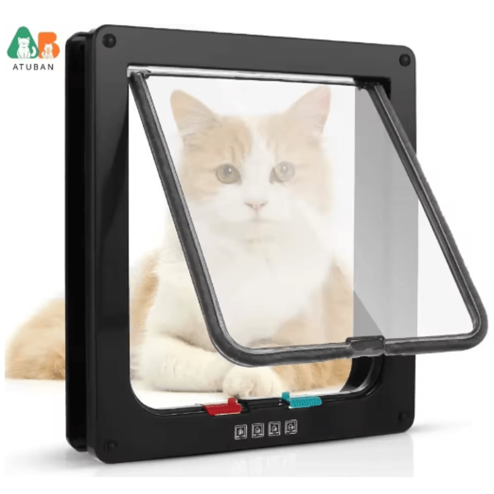 ATUBAN 4Way Locking Cat Door Flap Weatherproof Pet Door For Interior Exterior Doors 2