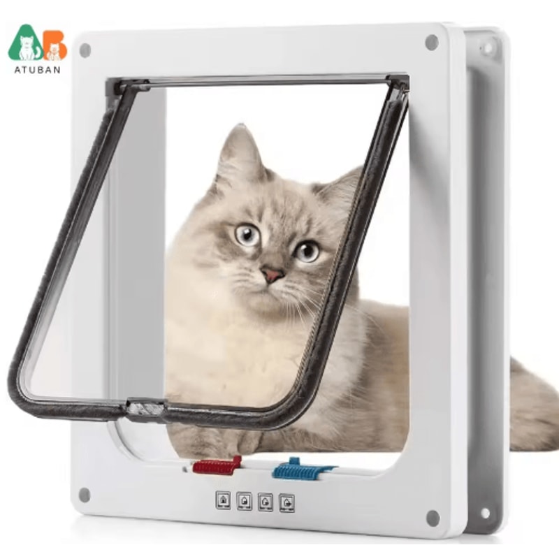 ATUBAN 4Way Locking Cat Door Flap Weatherproof Pet Door For Interior Exterior Doors 3