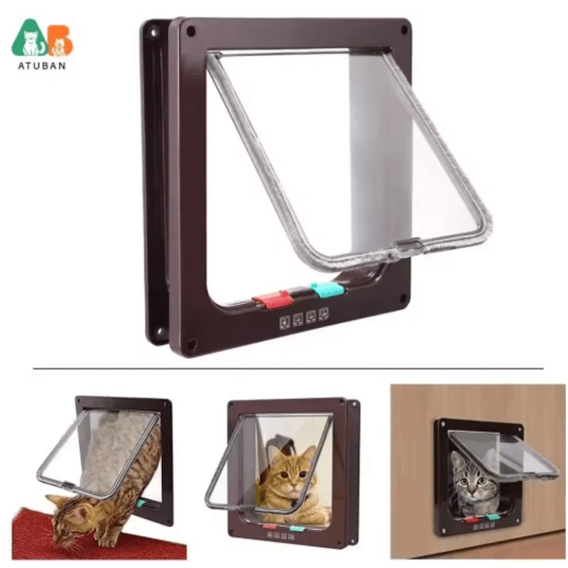 ATUBAN 4Way Locking Cat Door Flap Weatherproof Pet Door For Interior Exterior Doors 4