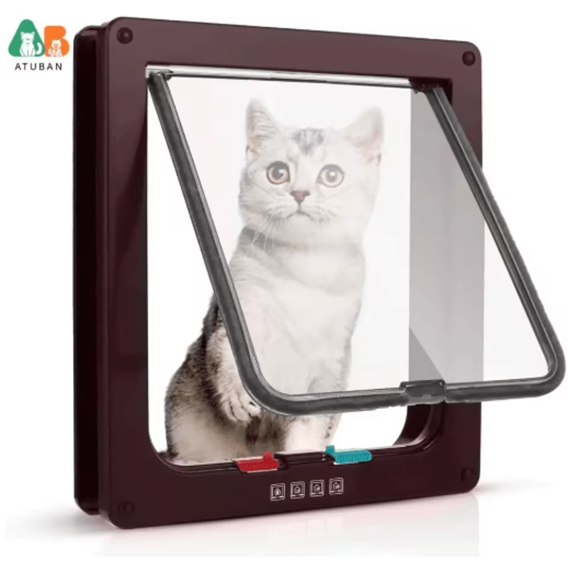 ATUBAN 4Way Locking Cat Door Flap Weatherproof Pet Door For Interior Exterior Doors 0