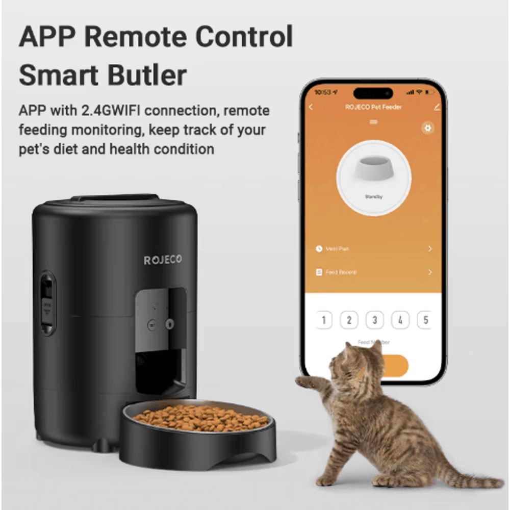 ROJECO Smart Automatic Pet Feeder 2L WiFi Cat Dog Food Dispenser With App Control 6