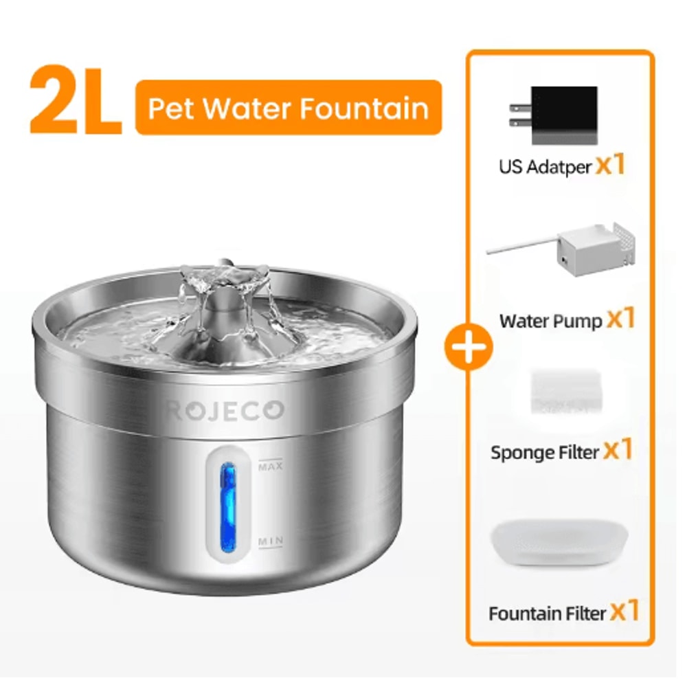 ROJECO Stainless Steel Cat Water Fountain Smart Automatic Pet Drinking Fountain For Cats Dogs 2