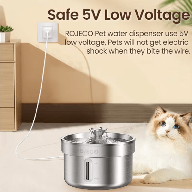 ROJECO Stainless Steel Cat Water Fountain Smart Automatic Pet Drinking Fountain For Cats Dogs 8