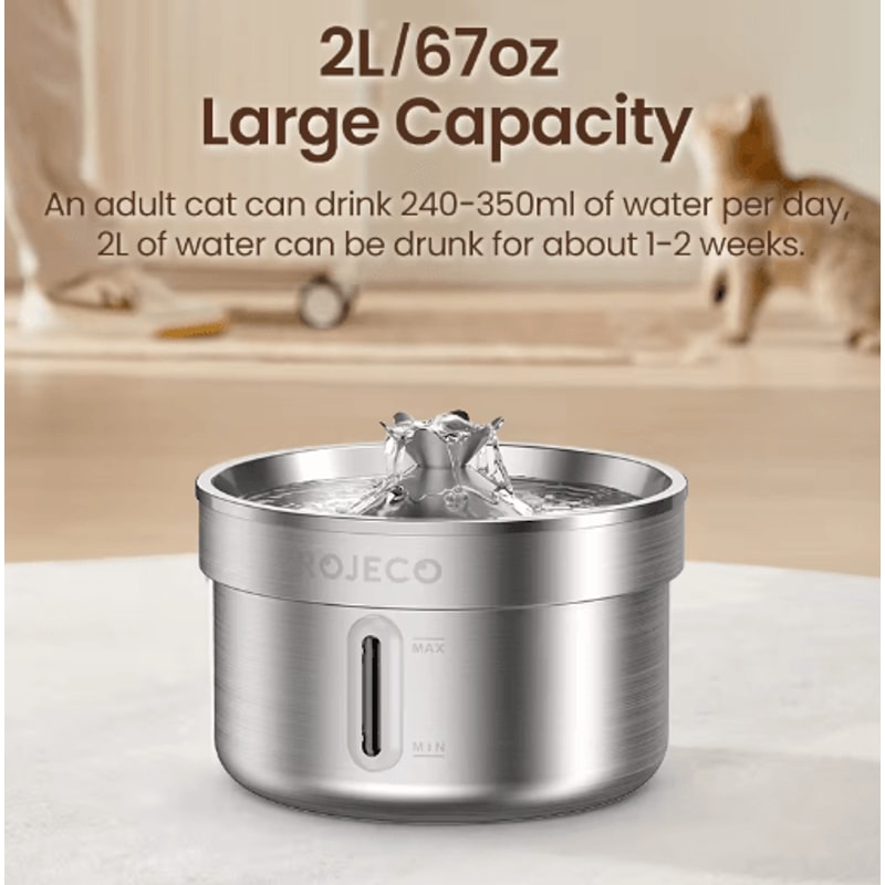 ROJECO Stainless Steel Cat Water Fountain Smart Automatic Pet Drinking Fountain For Cats Dogs 9