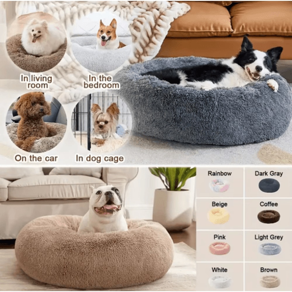 Long Plush Round Pet Bed Super Soft Winter Sleeping Nest For Cats Medium Dogs 17