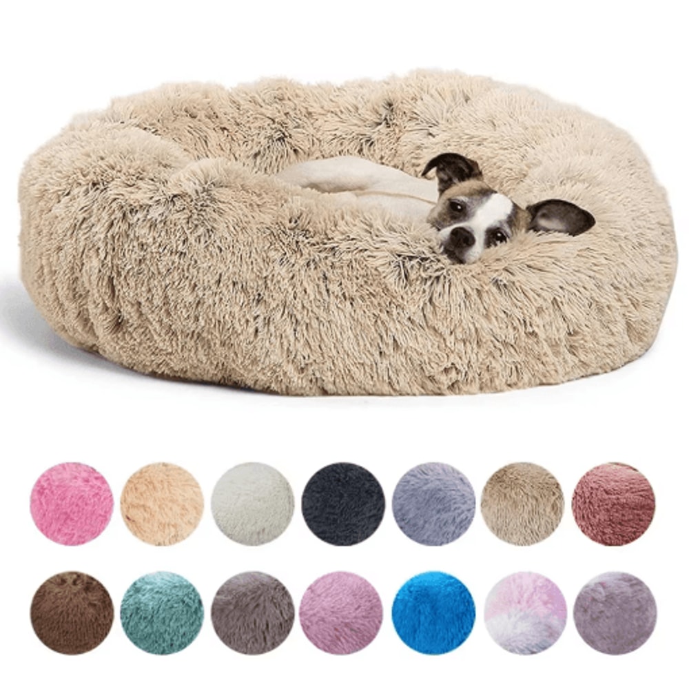 Long Plush Round Pet Bed Super Soft Winter Sleeping Nest For Cats Medium Dogs 0