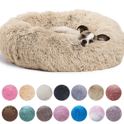 long plush round pet bed – super soft winter sleeping nest for cats & medium dogs