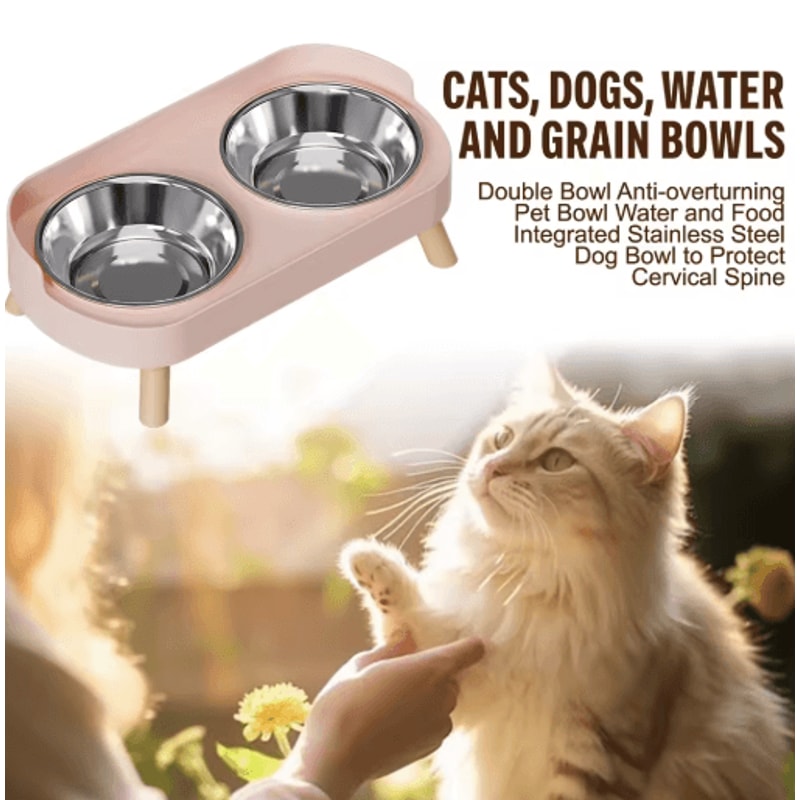 Elevated Stainless Steel Pet Feeder AntiSlip Dual Bowl For Cats Dogs 7