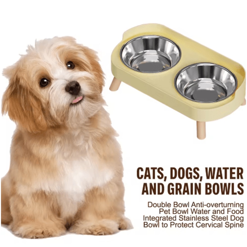 Elevated Stainless Steel Pet Feeder AntiSlip Dual Bowl For Cats Dogs 8